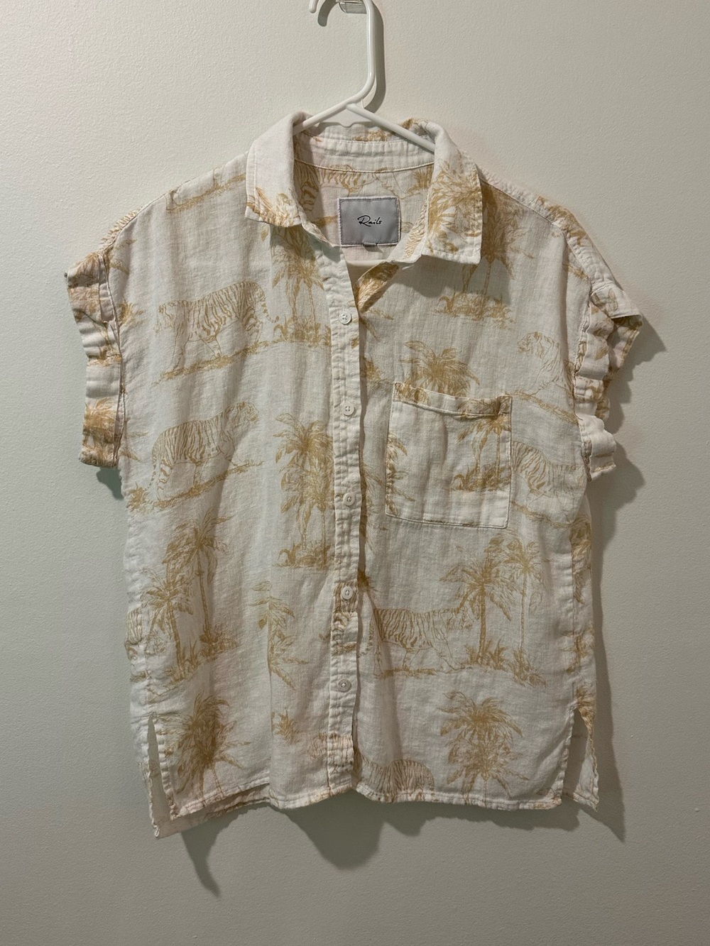 Rails Cream Button-Front Kids Shirt with Tan Palm Print